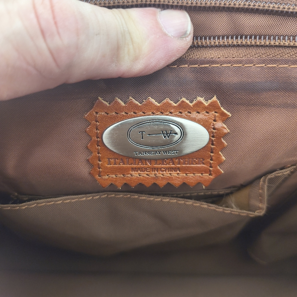 Leather Brown Briefcase / Messenger Bag Vintage 20" X 13" X 10" Tannery West - Picture 8 of 12